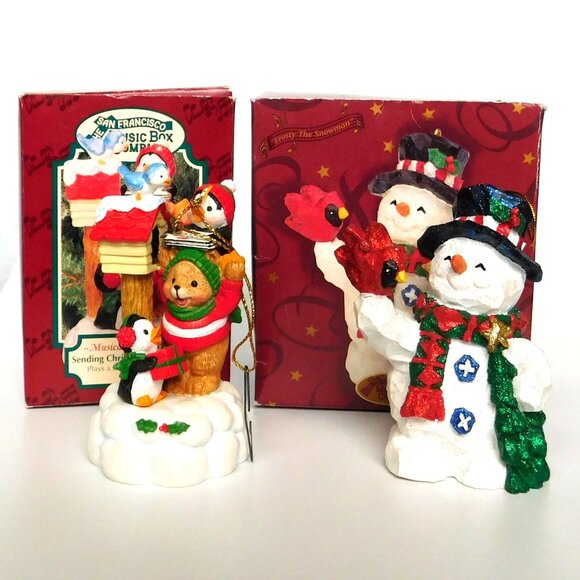 San Francisco Music Box Company Lot Musical Hanging Ornaments Snowman Bear - Picture 1 of 10